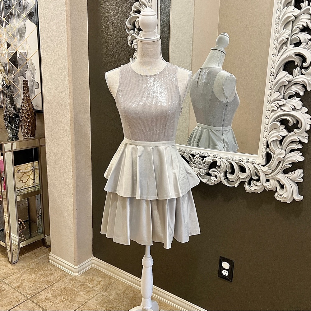 NWT Armani Exchange ICY Sequins Satin Peplum Tiered DRESS 0P